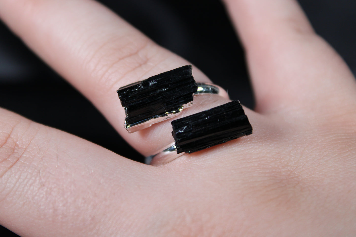 Black Tourmaline Ring | Silver Plated