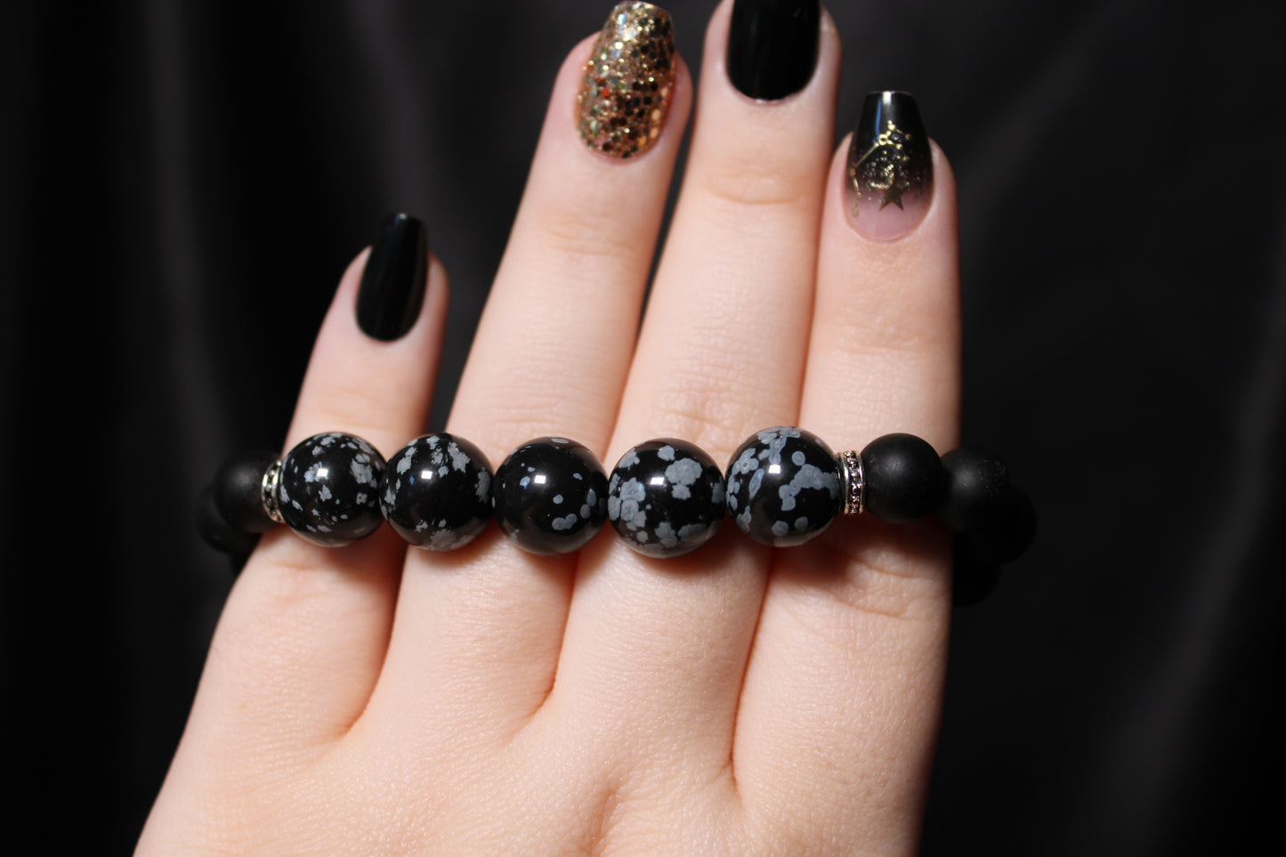 Snowflake Obsidian | 10 mm | Matte Black Onyx | 8mm | Bracelet