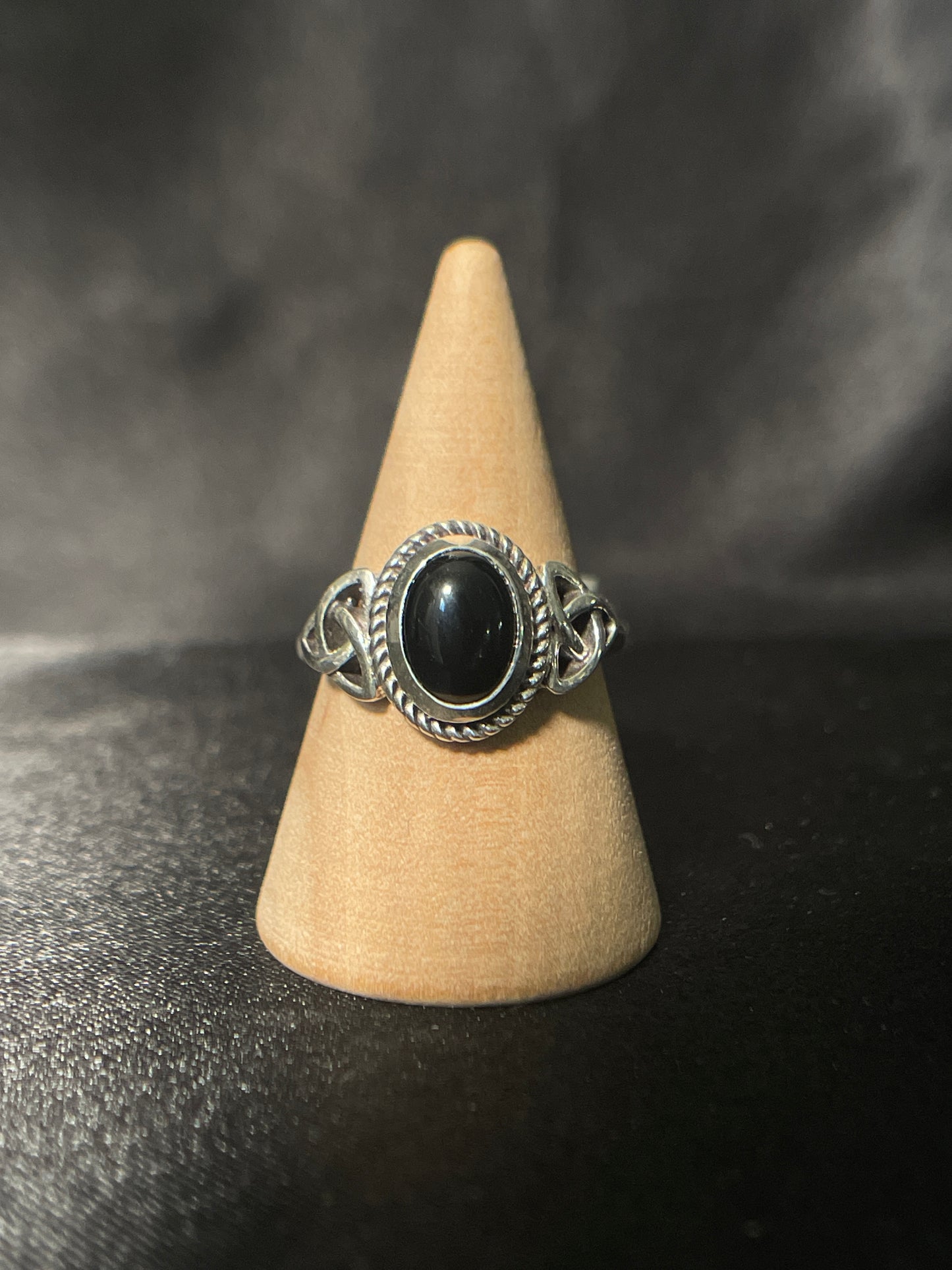 Obsidian Ring with Triquetra | Sterling Silver | Size - 5.75 | A45