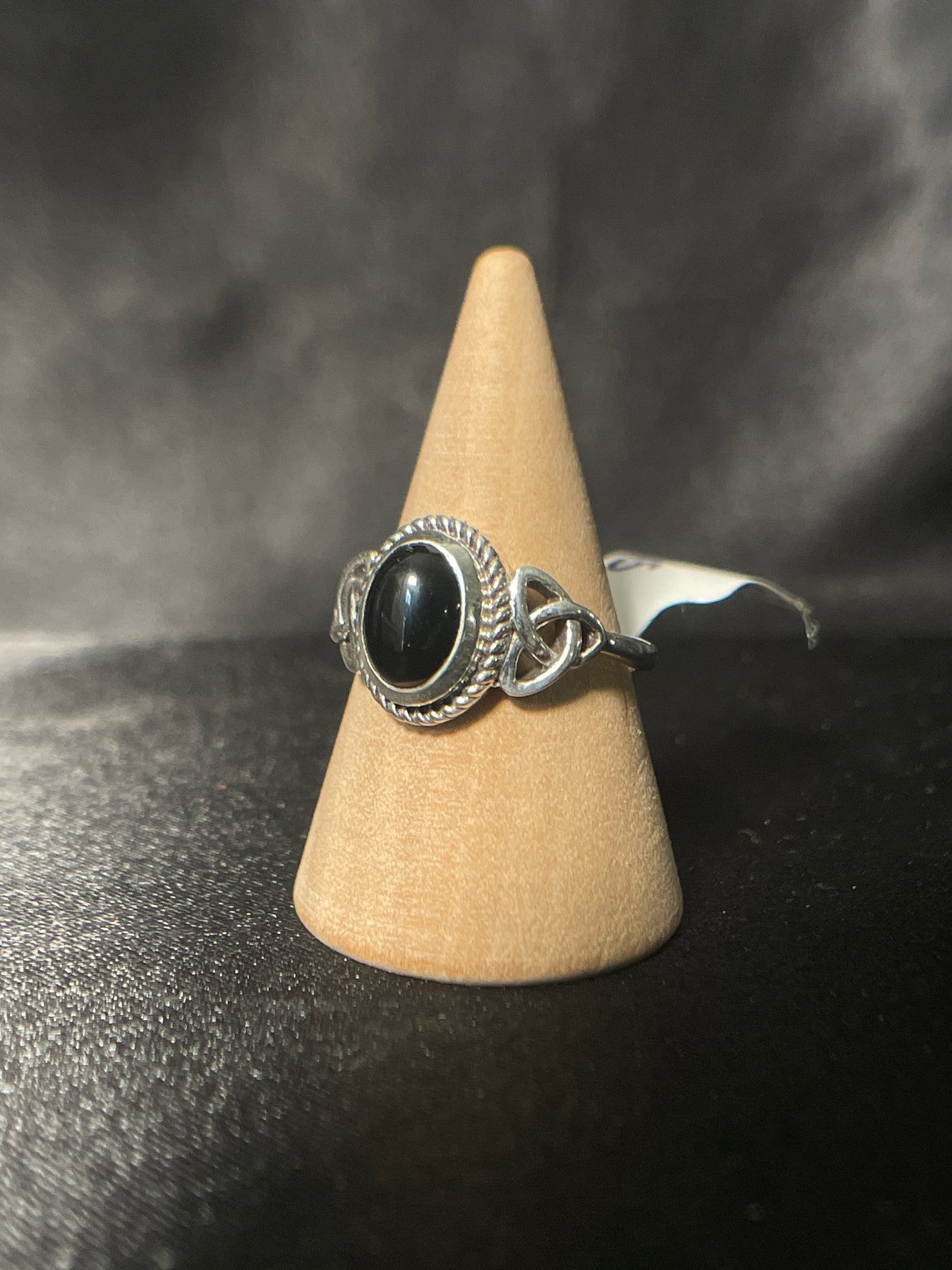 Obsidian Ring with Triquetra | Sterling Silver | Size - 5.75 | A45