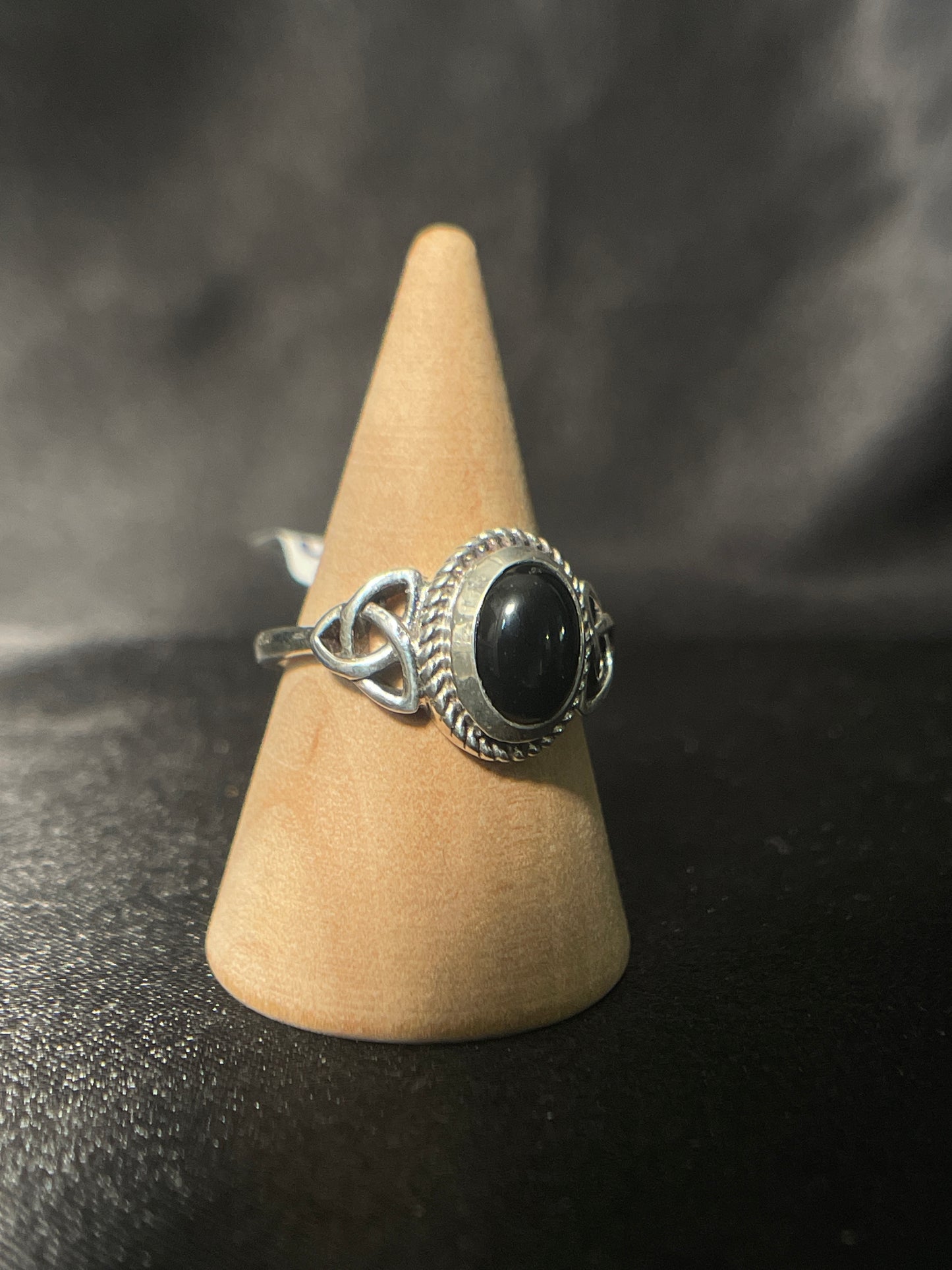 Obsidian Ring with Triquetra | Sterling Silver | Size - 5.75 | A45