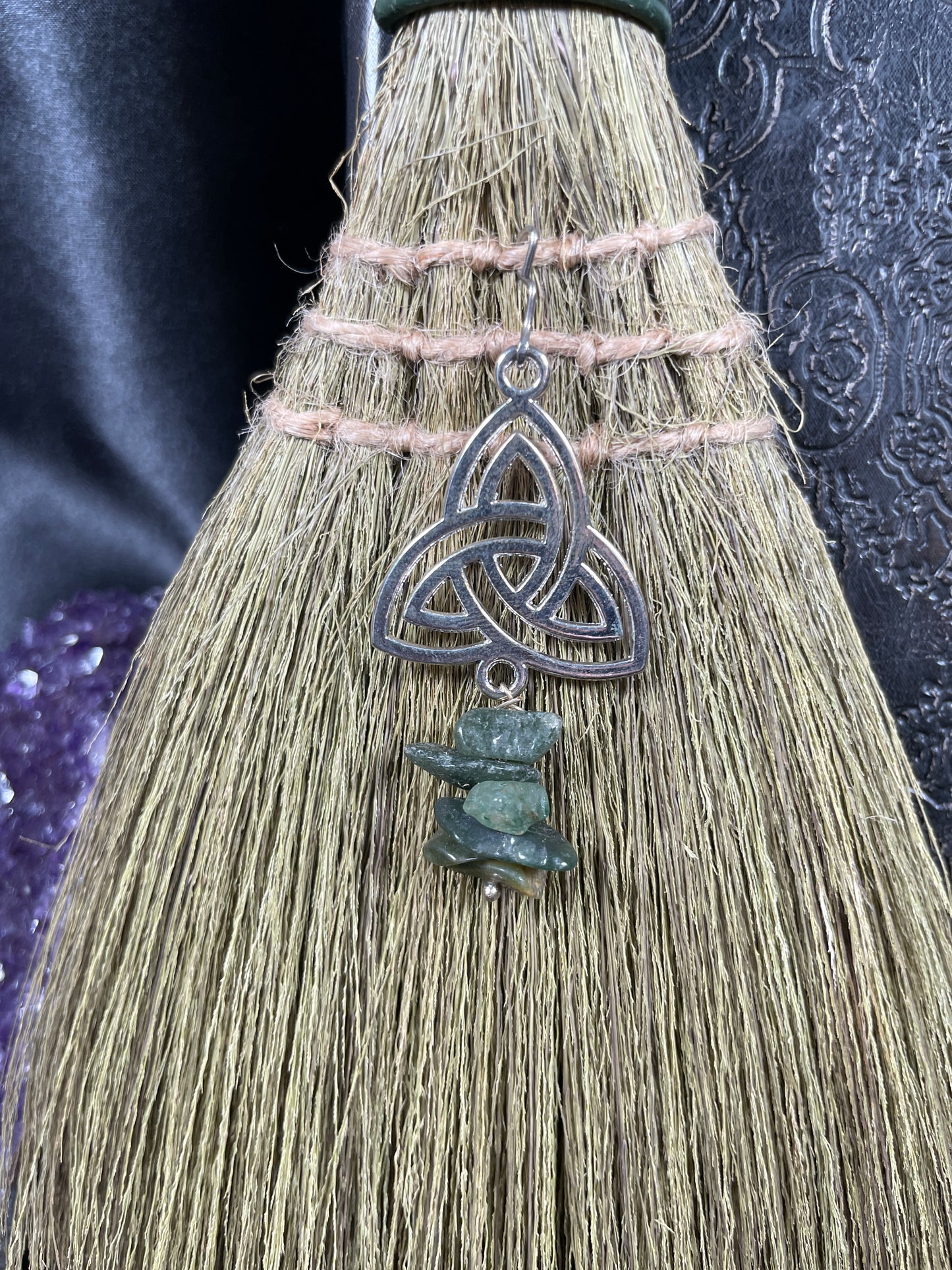 Wicca Broom | Triquetra | Green Aventurine